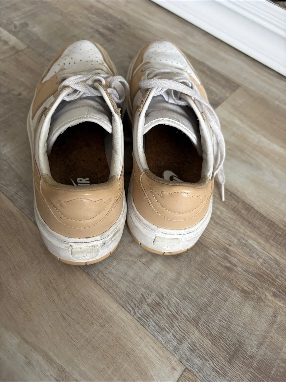 Nike White and Tan Low-Top Leather Sneakers